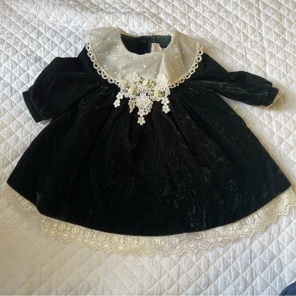Vintage Bonnie Baby hunter green baby Christmas dress 6-9 months - Picture 4 of 8